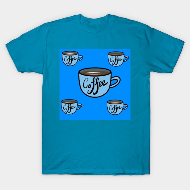 Coffee pattern in blue T-Shirt by Kcinnik